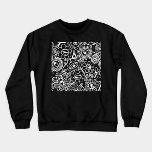 Graphic Eye Flower Pattern White Ink Linework Crewneck Sweatshirt